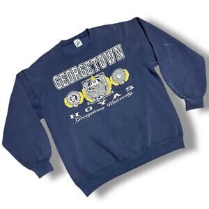 Vintage 80s Georgetown Hoyas Sweatshirt Navy Jerzees Super Sweats USA L